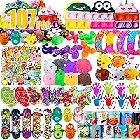 107 PCS Party Favors Toys for Kids, Treasure Box Toys for Classroom, Pop Fidget Toys Treasure Chest for Kids Prizes Classroom, Bulk Pinata Stuffers Goodie Bag Fillers for Kids 4-8