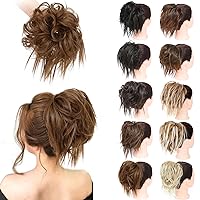 MORICA Tousled Updo Messy Bun Hair Piece Hair Extension Ponytail with Elastic Rubber Band Updo Wavy Bun Extensions Synthetic Hair Extensions Scrunchies Chignons Hairpiece for Women(Light Golden Brown)