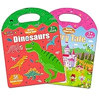 Reusable Sticker Books for Toddlers 1-3, 2 Sets Jelly Quiet Book, Preschool Learning Activities Busy Book for Toddler Travel Toys Waterproof Stickers for Kids (Fairy Tale & Dinosaurs)