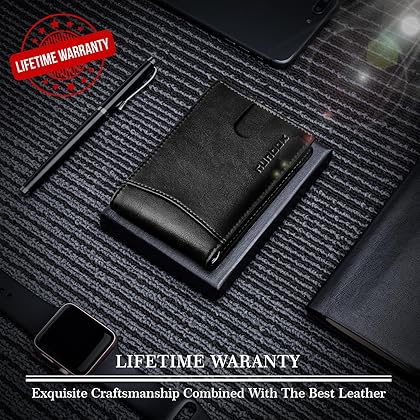 RUNBOX Slim Wallet for Men-RFID Blocking-Bifold Genuine Leather-Minimalist Front Pocket-Mens Wallet with Money Clip Thin Gift Box