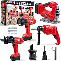 JOYIN 4-in-1 Kids Tool Set, Pretend Play Toddler Tool Toys, Construction Playset with Flashlight, Saw Tools and Electric Drill for Boy Girl Halloween Present Birthday Dress Up Party Favors