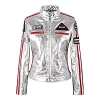SIZMA Ladies Gold/Silver Foiled Leather Jacket Retro Biker Racer Style Jessica 5011