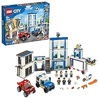 LEGO 60246 City Police Station Building Set with 2 Truck Toys, Light & Sound Bricks, Drone and Motorbike
