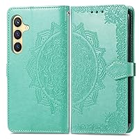Compatible with Samsung Galaxy S24 Plus Wallet Case Leather Flip Magnetic Shockproof Protective Phone Case with Card Slots and Kickstand Cover for Samsung Galaxy S24 Plus. Mandala Green