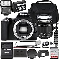 Canon EOS 250D w/EF-S 18-55mm f/3.5-5.6 III Lens with Professional Accessory Bundle - Includes: Spare LPE17 Battery w/Charger, Slave Flash, Large Gadget Bag with Dual Buckles & Much More (Renewed)