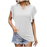 Women Oversized Ruffle Cap Sleeve Cotton Casual Tops Summer Trendy Loose Fit Plain Flowy T-Shirts for Vacation