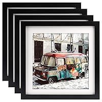 10x10 Black Picture Frames Square Classic Natural Wood 4 Pack for Wall Mounting and Tabletop Display