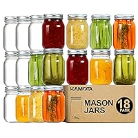 KAMOTA Mason Jars 16 oz With Regular Lids and Bands, Ideal for Jam, Honey, Wedding Favors, Shower Favors,DIY Spice Jars, 18 PACK, 20 Whiteboard Labels Included