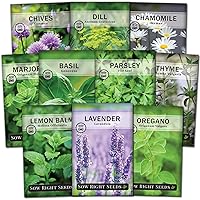 Sow Right Seeds - Large Herb Garden Seed Collection for Planting - Basil, Chives, Parsley, Lavender, Oregano, Dill, Lemon Balm, Chamomile & Thyme - Non GMO Heirloom - Plant Outdoors or Indoors