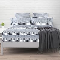 Pizuna Cotton Navy Cascade Stripe Fitted Sheet Queen Size 1 Pc, 400 Thread Count 100% Long Staple Cotton Queen Fitted Sheet Only Sateen 15 Inch Deep Pocket Queen Sheets (Printed Cotton Sheets)