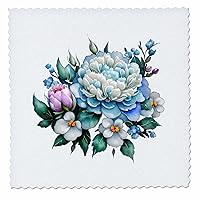 3dRose Pretty Light Blue and Ivory Floral Illustration - Quilt Squares (qs-383250-3)