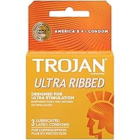 TROJAN Stimulations Ultra Ribbed Lubricated Condom, 3ct