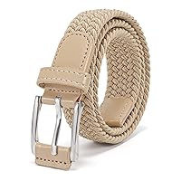 Kids Braided Stretch Elastic Belt Pin Buckle Leather Loop End Tip Woven Belt for Boys Girls