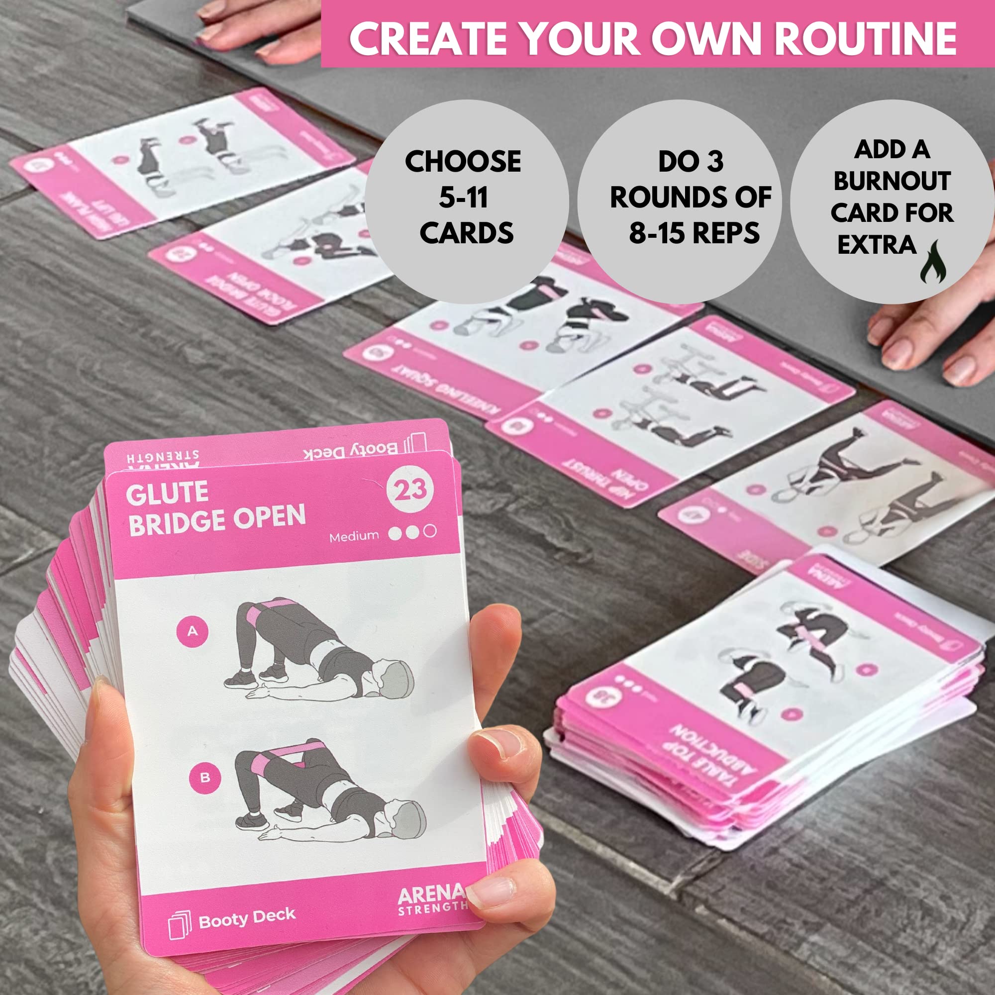 Arena Strength Booty Fitness Workout Cards- Instructional Fitness Deck for Booty Band Workouts, Beginner Fitness Guide for Resistance Band Training Exercises at Home. Includes Workout Routines.