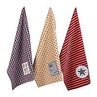DII Patriotic Dish Towel Set 18x28, Decorative 4th of July Kitchen Towels, Independence Day Patches, 3 Count