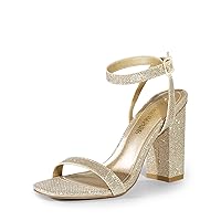 DREAM PAIRS Women's Chunky Clear High Heels Sandals, Rhinestone Ankle Strap Open Square Toe Block Heels Cute Sparkly Heels for Wedding Party