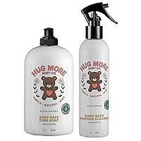 Hug More Baby Dish Soap 12 Oz & Surface Cleaner 8 Oz Pack of 2 – Unscented – Baby-Safe – Hypoallergenic and Antibacterial - Suitable for Around Newborn Babies