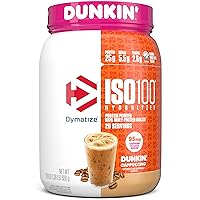 ISO100 Hydrolyzed Protein Powder in Dunkin' Cappuccino Flavor, 100% Whey Isolate Protein, 25g Protein, 95mg Caffeine, 5.5g BCAAs, Gluten Free, Fast Absorbing, Easy Digesting, 20 Servings