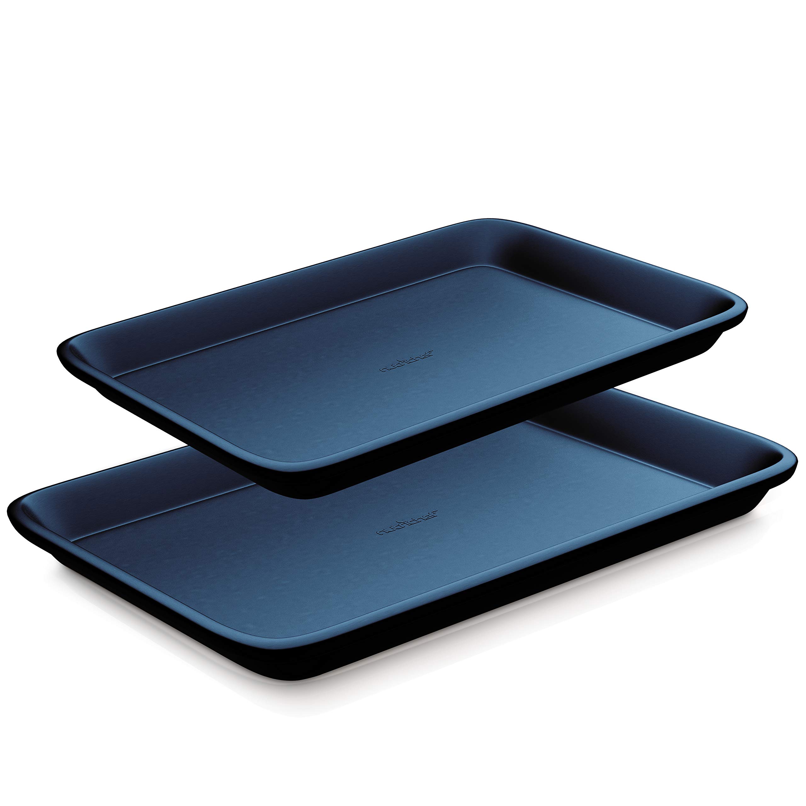NutriChef Non-Stick Cookie Sheet Baking Pans - 2-Pc. Professional Quality Kitchen Cooking Non-Stick Bake Trays w/ Blue Diamond Coating Inside & Outside, Dishwasher Safe - NutriChef, One Size