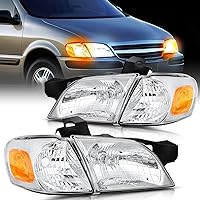 Nilight Headlight Assembly Compatible with 1997 1998 1999 2000 2001 2002 2003 2004 2005 Chevy Venture Oldsmobile Silhouette 1997-1998 Pontiac Chrome Housing Amber Corner Clear Lens, 2 Years Warranty