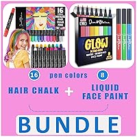 Jim&Gloria Dustless Hair Chalk for girl, Temporary Color Dye + UV Glow in the Dark Liquid Face Paint Pen Smudge Proof Sweatproof Waterproof