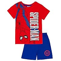 Marvel Spiderman Boys Pyjama Set | Kids Blue & Red T-Shirt & Shorts PJs Loungewear | Superhero Pajama Nightwear Gift Set
