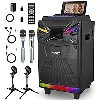 GTSK10-1 DSP Bluetooth Karaoke Machine with Live Streaming Function, Portable PA System with 2 Wireless Microphones - as Projector Speaker with Sound Effect/DJ Lights/FM/Digital Recording (10 inch)