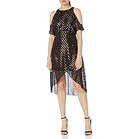 Women's You Can't Handle All This Sparkle Metallic Cold Shoulder Hi-Lo Dress