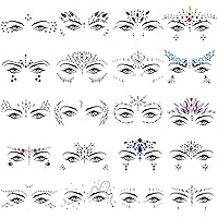 20 Sets Face Jewels Sticker Face Gems Rave Face Jewel Rhinestones Face Crystal Stickers Gems for Festival Rave Carnival Party