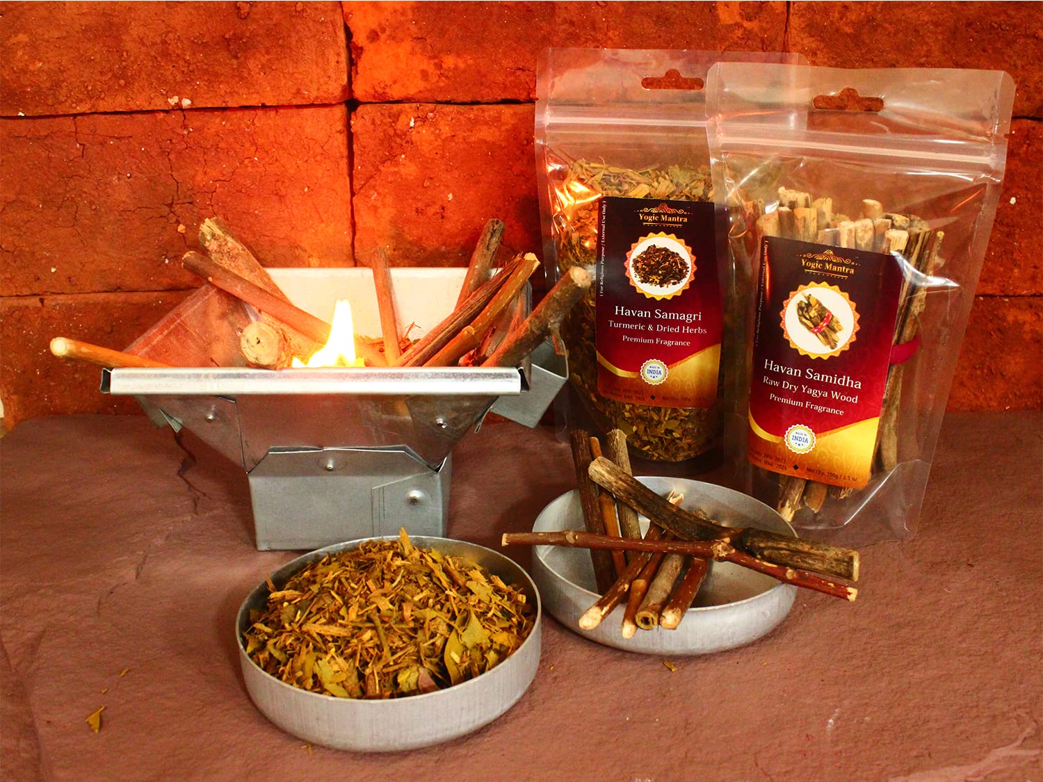 Yogic Mantra Havan Samagri for Burning (100g Fragrant Dried Herbs with Turmeric) Hawan Kund Home Puja, Yagya, and Holy Hindu Pooja Religious Ceremony, Worship & Rituals