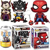 Hunter Spidey Exclusive Metallic What If? Spider-Man Pop! Bundled with Supreme Doctor Strange Venomized GID + Sorcerer Soda & Deadpool Hanger Marvel Super Pack 4 Items
