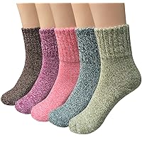 Loritta 5 Pairs Wool Socks for Women Gifts Winter Warm Thick Knit Cabin Cozy Crew Socks