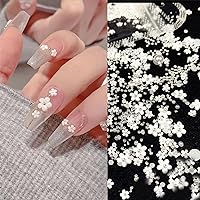 200PCS White Flower Nail Charms with Silver Caviar Beads Nail Supplies Rhinestones Mixed Size Cherry Blossom Spring Acrylic Nail Supplies Nail Gems Nail Jewelry Accessories for Women DIY Decorations