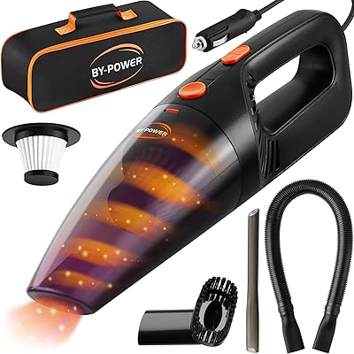 BY-POWER Car Vacuum Cleaner, Portable High Power Mini Handheld Vacuum Cleaner for Wet and Dry Cleaning, 12V DC, 16 ft Cord with Bag, Aut