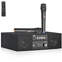 Pyle Home CD/DVD Stereo Shelf System - 200W Remote Operated Player w/Wireless Microphone, BT Connectivity, FM Radio/USB/Earphone/AUX, Supports HDMI, Adjustable Bass/Treble (Full Black)