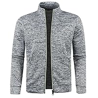 Men's Winter Coat lightweight Fleece Lined Jacket Stand Collar Zipper Cardigan Warm Sweater with Zip Pocket