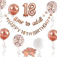Rose Gold Time to Adult Happy 18th Birthday Banner Garland Foil Balloon 18 for 18th Birthday Decorations Hanging Eighteen Year Old Birthday Party Decor for Men Boys Girls 18 Birthday Party Supplies
