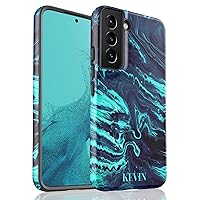 Custom Name Turquoise Abstract Marble Personalized Phone Case, Designed for Samsung Galaxy S24 Plus, S23 Ultra, S22, S21, S20, S10, S10e, S9, S8, Note 20, 10
