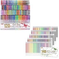 Shuttle Art Gel Pens Bundle, 120 Unique Colors (No Duplicates) Gel Pens Set + 140 Gel Pen Refills, 7 Color Types for Kids Adults Coloring Books Drawing Doodling Crafts Scrapbooking Journal