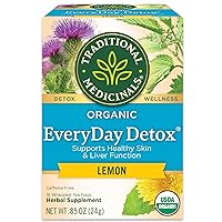 Traditional Medicinals Organic EveryDay Detox Lemon Herbal Tea, Supports Healthy Skin & Liver Function, (Pack of 1) - 16 Tea Bags