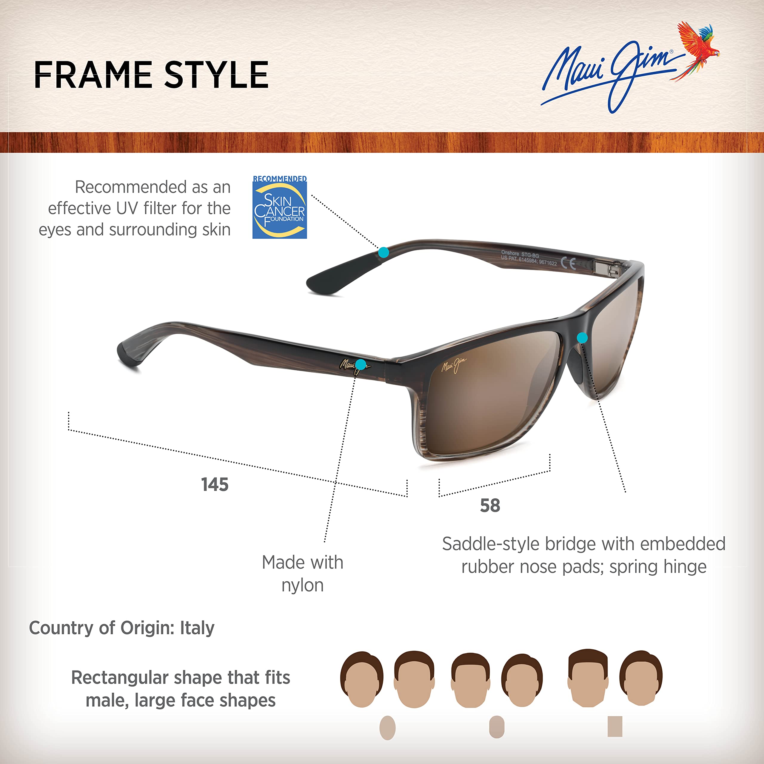 Maui Jim Men's Onshore Polarized Rectangular Sunglasses