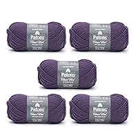PATONS Classic Wool Gray Plum Yarn - 5 Pack of 3.5oz/100g - Wool - 4 Medium - 210 Yards - Knitting/Crochet