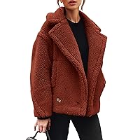 PRETTYGARDEN Womens 2024 Winter Fashion Sherpa Coats Lapel Fleece Jacket Long Sleeve Pockets Faux Fur Dressy Fall Outfits