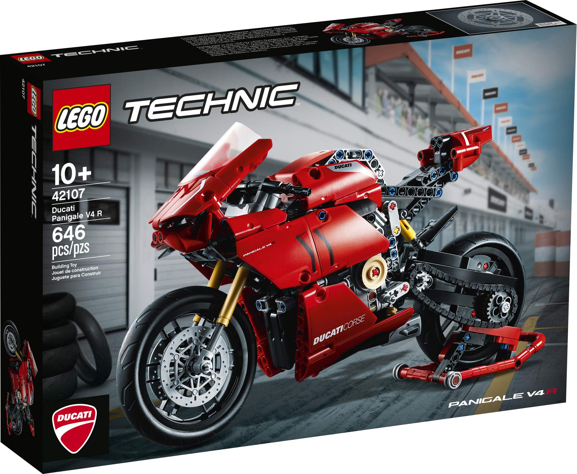 LEGO Technic Ducati Panigale V4 R Motorcycle 42107 Building Set - Collectible Superbike Display Model Kit with Gearbox and Working Suspension, Fun for Adults, and Motorcycle Enthusiasts