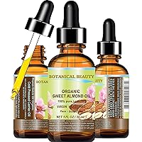 Organic SWEET ALMOND OIL 100% Pure Natural Virgin Unrefined Undiluted Cold Pressed Carrier Oil for Face, Skin, Body, Hair, Massage, Nails. 1 Fl. oz - 30 ml