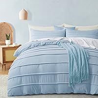 Oli Anderson Airy Blue Duvet Cover King Size - Pleated King Duvet Cover, 3PCS Soft and Breathable Textured Bedding Set with Zipper Closure(Airy Blue,104