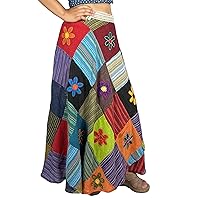 Agan Traders Women's Boho Gypsy Hippie Style Patched Tie Up High Waist Tie-Dye Wrap Cover Up Maxi Skirt Plus Size S - 2X