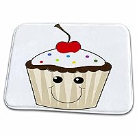 3dRose Happy smiling Face Kawaii Cupcake Character - Dish Drying Mats (ddm-118754-1)