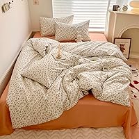 VClife Shabby Chic Cottagecore Duvet Cover Twin - Soft Cotton Bedding Sets Beige Pink Floral Pattern Duvet Cover Sets with Zipper, Breathable Cooling 3 pcs Duvet Cover, 1 Duvet Cover & 2 Pillowcases