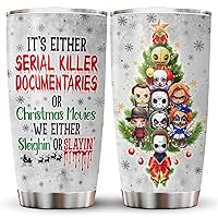 Horror Movie Gifts, Christmas Horror Characters Tumbler Stainless Steel with Lid 20 oz, Serial Killers Mug, Christmas Movie Cup, Birthday Gifts for Horror Fans